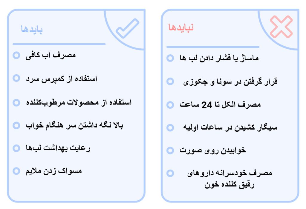 مراقبت بعد تزریق ژل لب